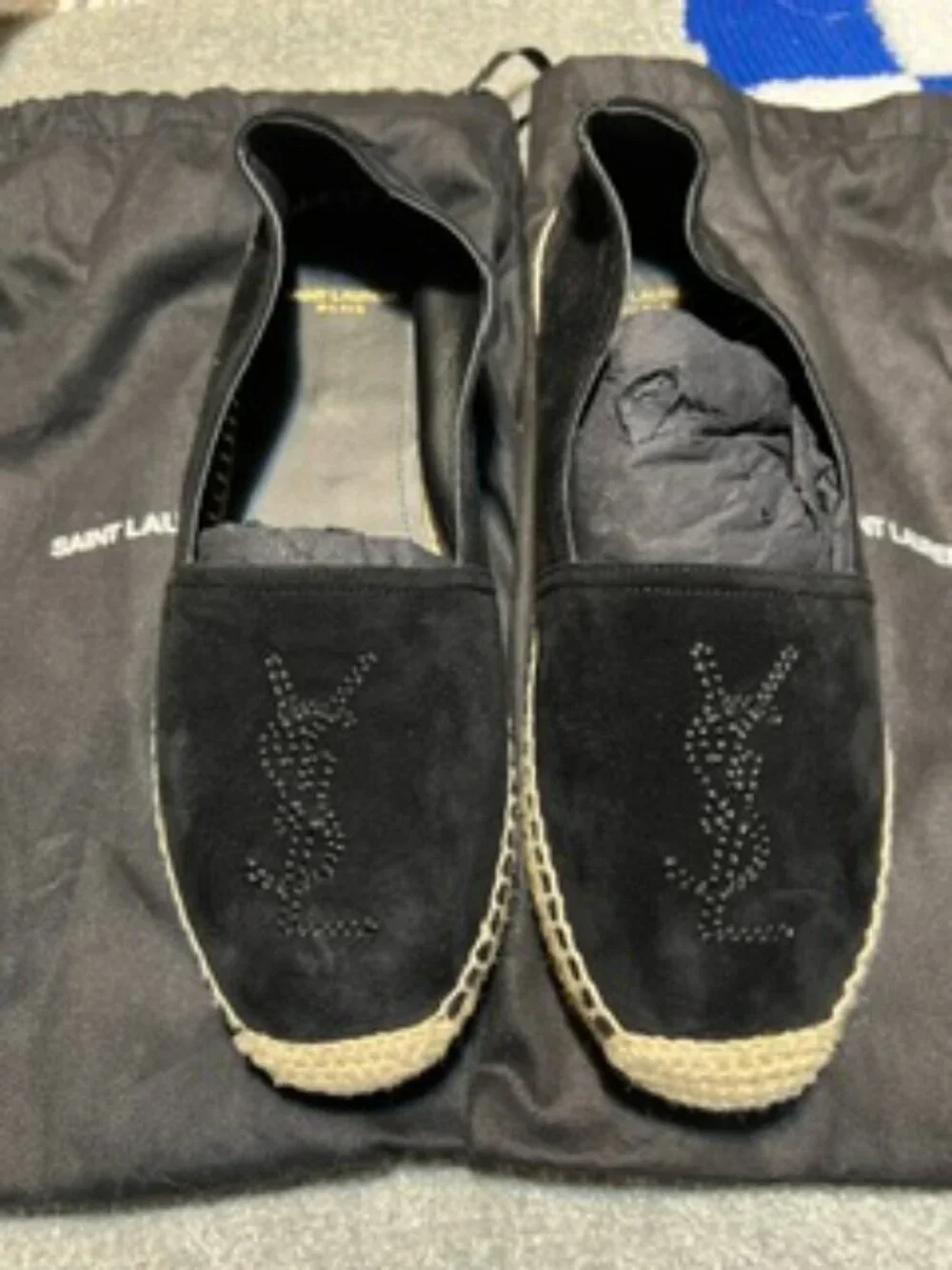 New Never Worn Authentic YSL Black Suede Espadrilles Size 7 1/2 inc. Dustbag